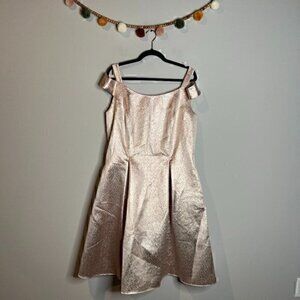 Lela Rose Bridesmaid LR228 Pink Gold A-Line off shoulder dress